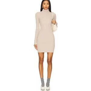 The Range Stark Jumbo Waffle Knit Turtleneck Mini Dress XS Beige Minimalist Chic